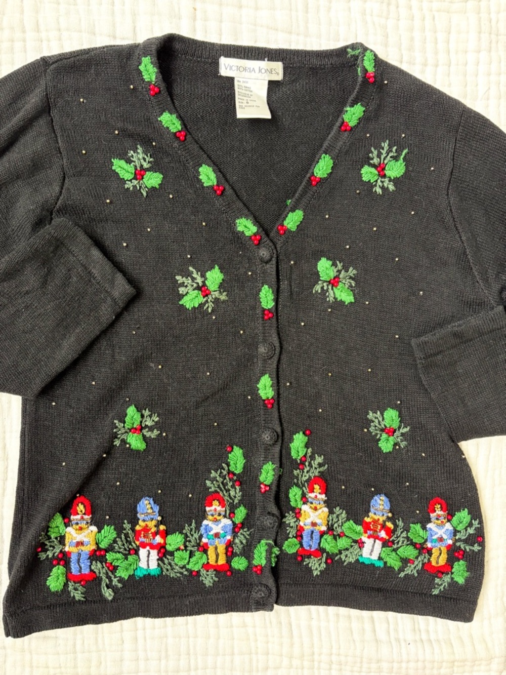 Y2K Victoria Jones Nutcracker Christmas Cardigan Beaded Small